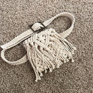 Beige Cream Macramé Fringe Crossbody Belt Bag Free People Beach Flower Festival